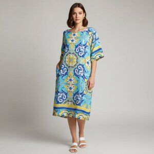 Sartoria Saracena XL Womens Linen Resort Short Sleeve Dress